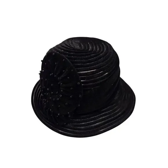 Swan Hat NY Black Velvet ClocheFlapper 1920s Gatsby Beaded Hat
